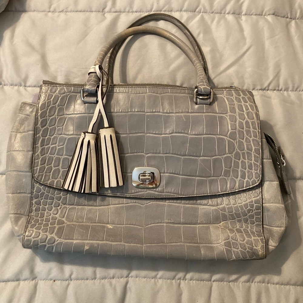COACH EMBOSSED CROC HARPER TRIPLE ZIP SATCHEL leather Bag Handbag Purse